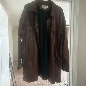 Vigoss Men's Dark Brown Faux Leather Shirt Jacket